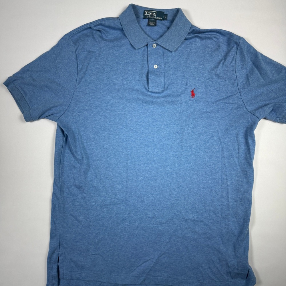 Polo Ralph Lauren Mens Large Blue Heather Short Sleeve Polo Shirt Red Pony